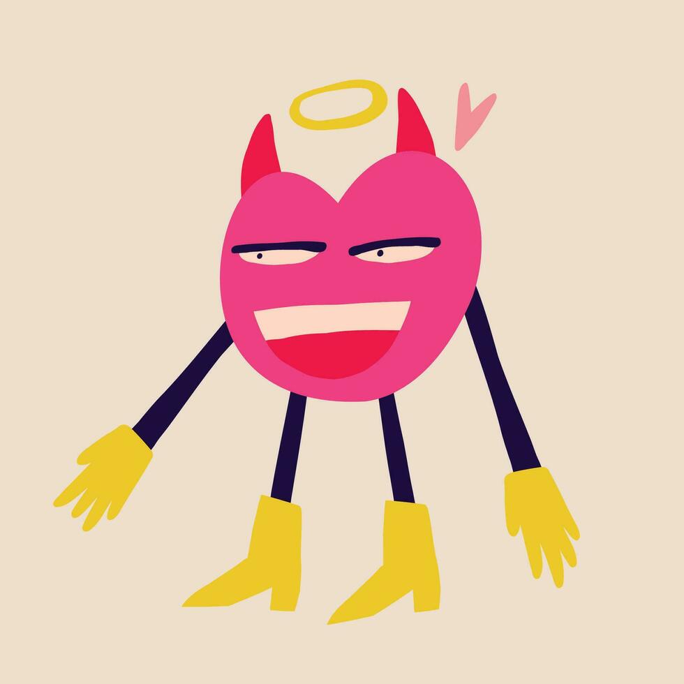 Quirky strange Demon heart with a funny surprised face vector