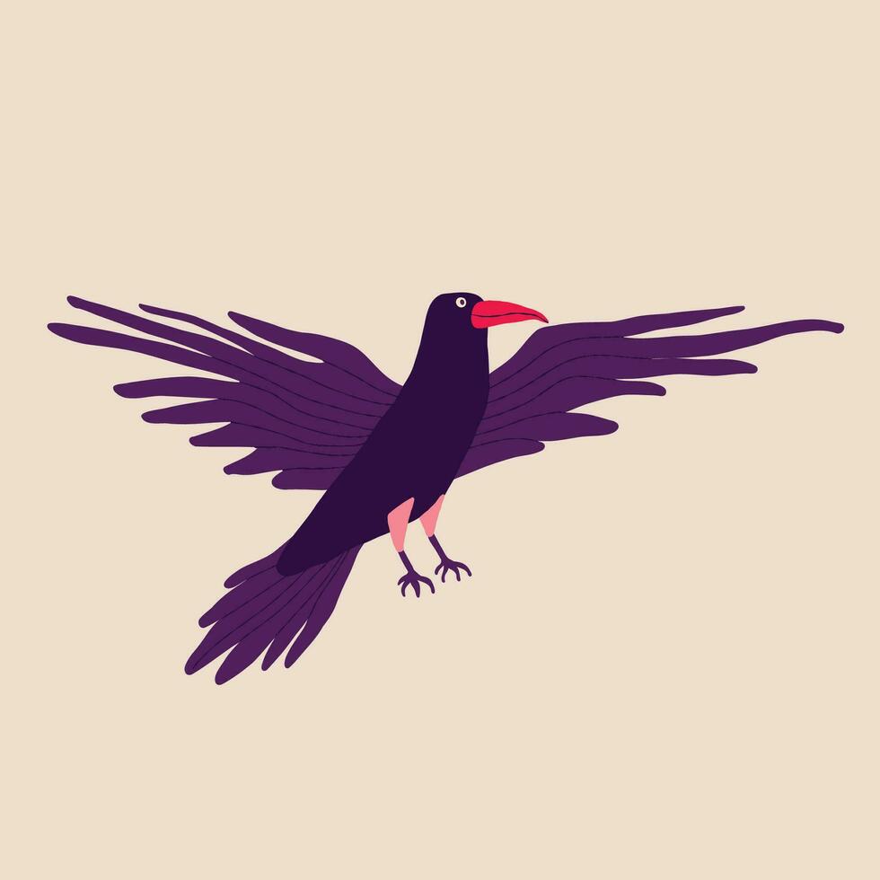 Quirky strange Illustration of a crow. A bizarre strange bird with a purple color vector