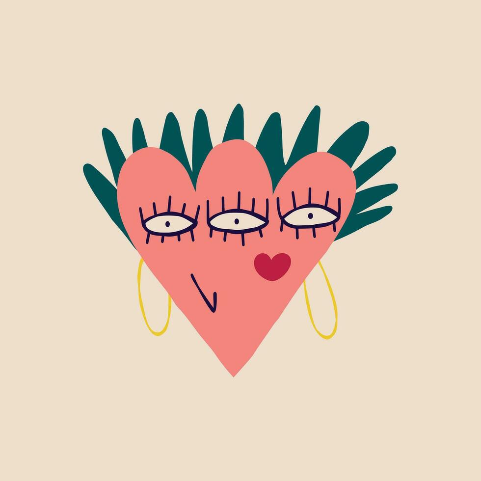 un peculiar pequeño corazón personaje con un gracioso peinado y brillante constituir. ilustración en un de moda plano estilo para Víspera de Todos los Santos vector