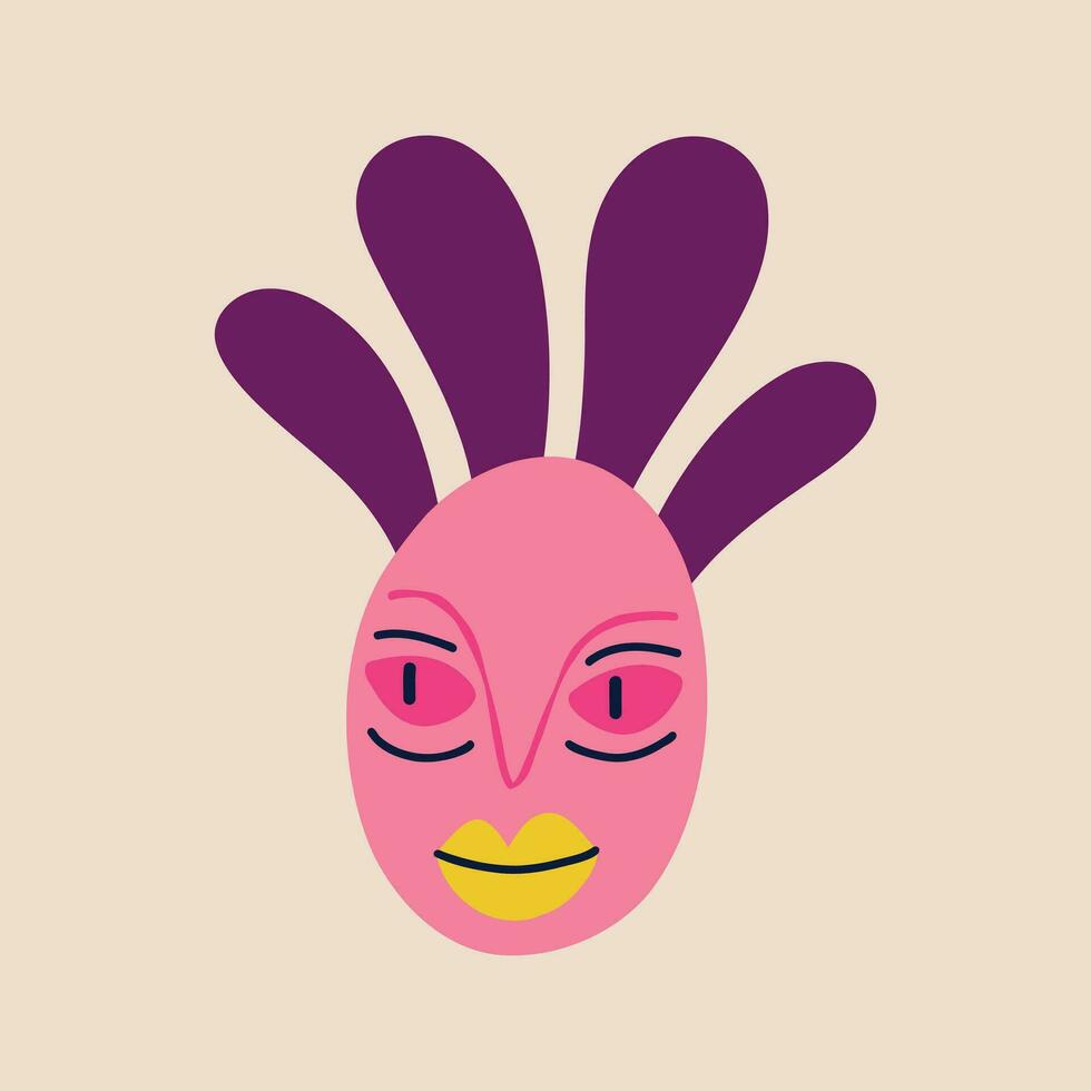 Bizarre strange illustration of a bird with big eyes. Illustration in a modern childish hand-drawn style vector