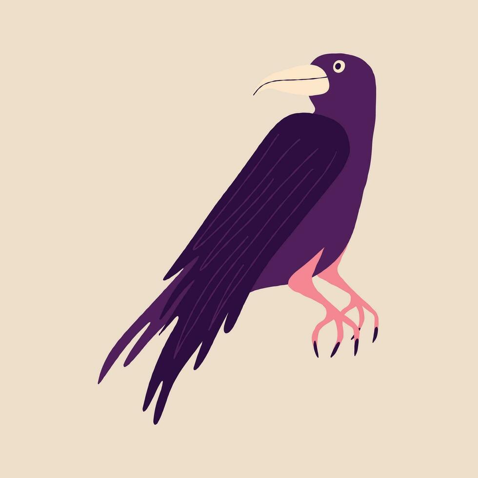 Quirky strange crow. A bizarre strange bird with a purple color vector