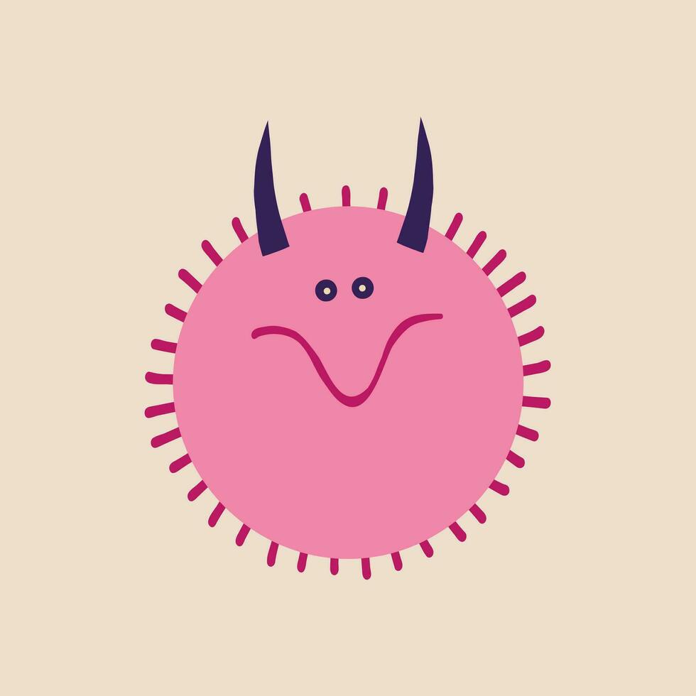 A strange character with three eyes and spikes. A demon mask for Halloween. Illustration in a modern childish hand-drawn style vector