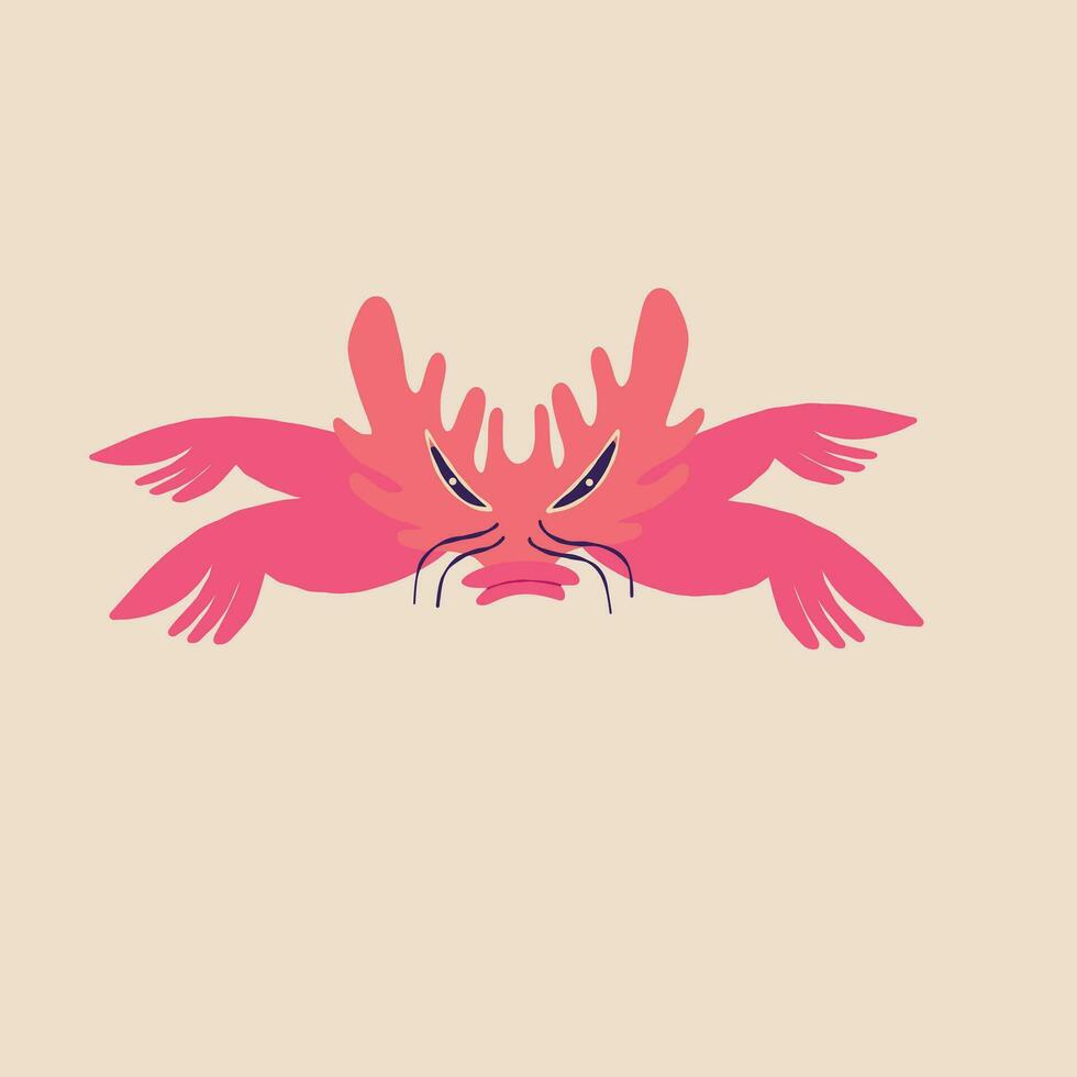 Cute Fancy pink Sea Crab character with Long Tentacles. Illustration in a modern childish hand-drawn style vector
