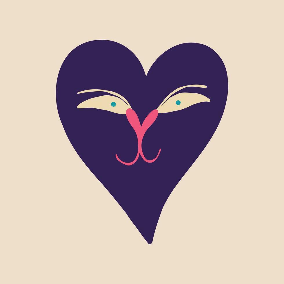 A quirky strange clockwork heart with a funny cat face. Illustration in a modern children's hand-drawn style vector