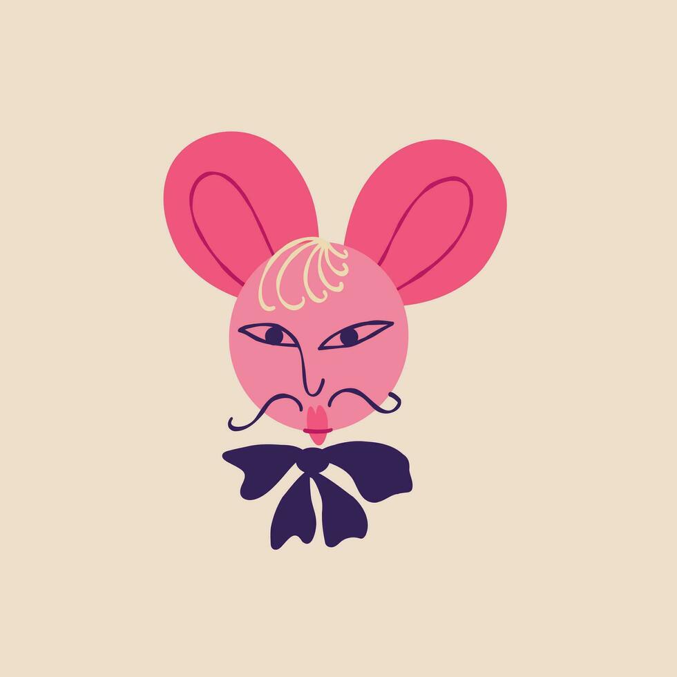 Pink quirky strange mouse character. Illustration in a childish hand-drawn style vector