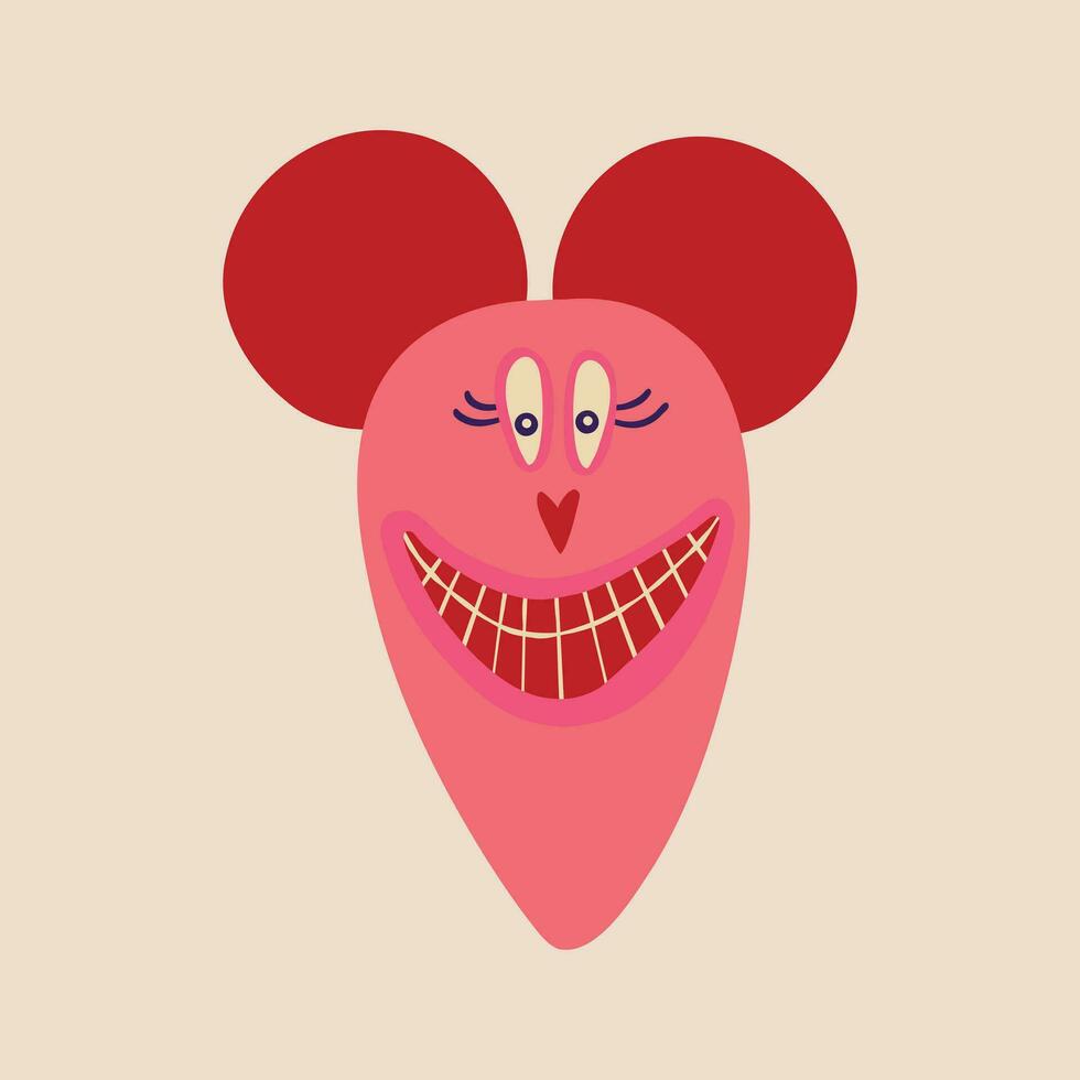 Cute funny character monster mouse with funny smile face. Illustration in a modern childish hand-drawn style vector