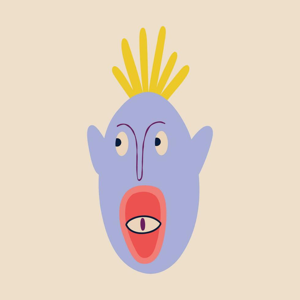 azul gracioso personaje monstruo con gracioso sonrisa cara y árbol ojos. ilustración en un moderno infantil dibujado a mano estilo vector