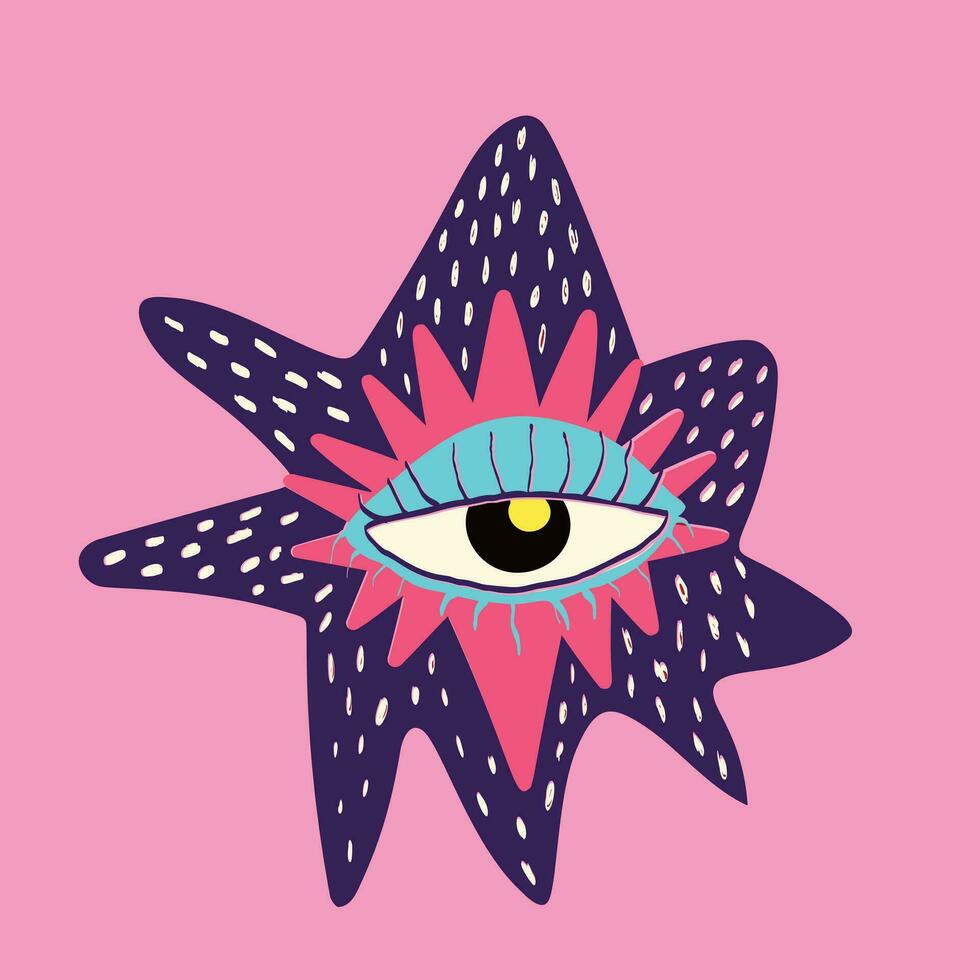 a card with a mystical symbol of a star with magical eye vector