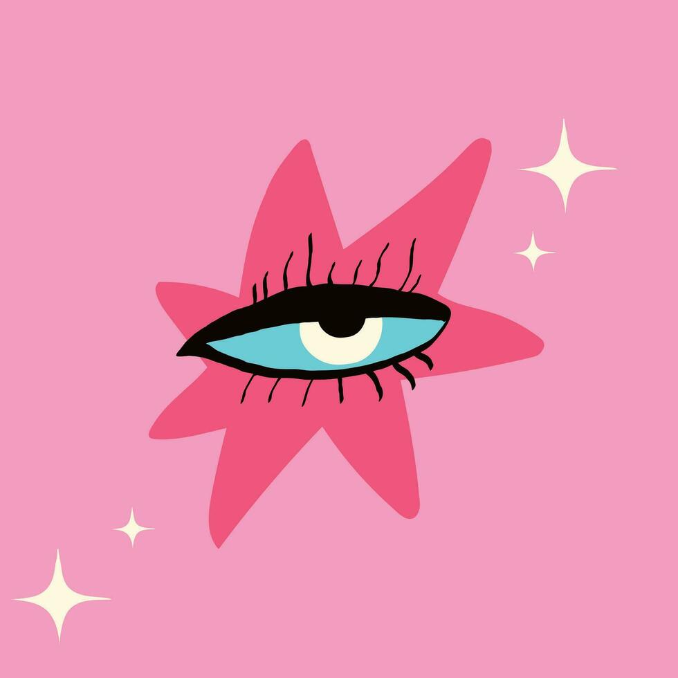 un tarjeta con un místico símbolo de un rosado estrella con mágico ojo vector