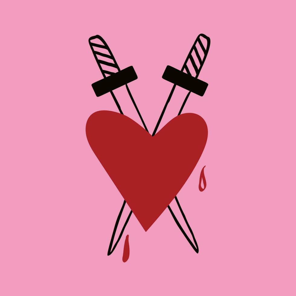 Red heart with daggers. illustration trendy style vector