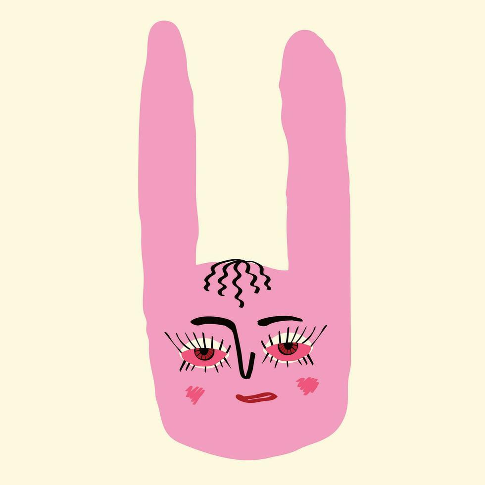 Strange funny pink rabbit with lovely face. Modern trendy illustration vector