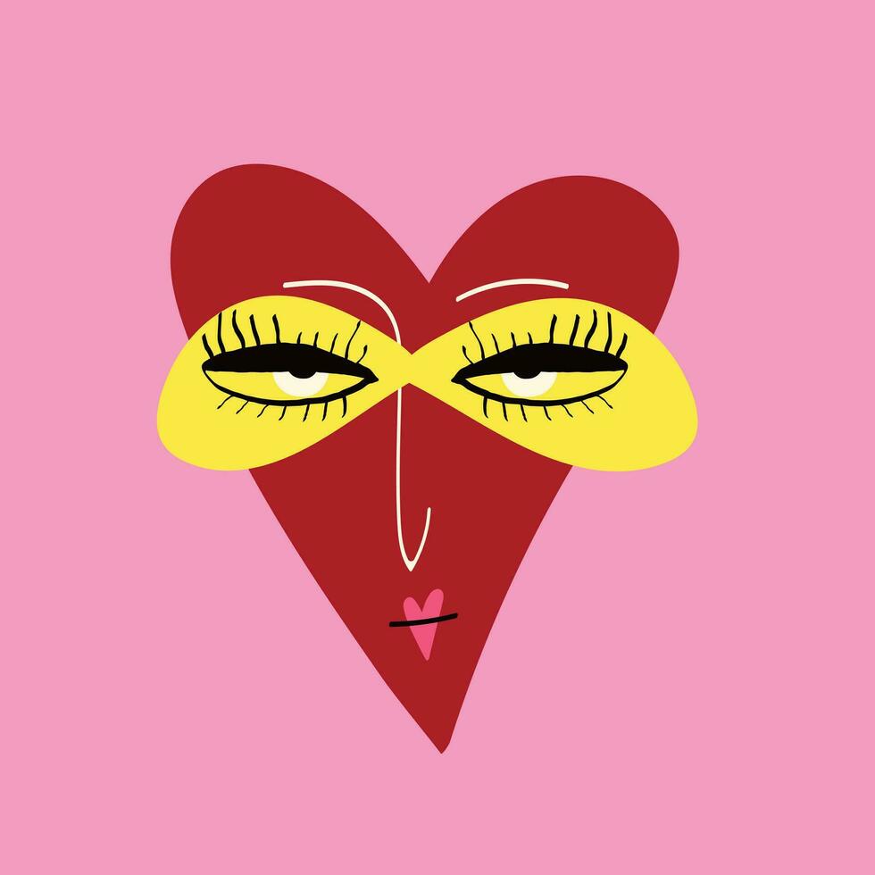 A cute quirky strange clockwork red heart with a funny face and wings vector