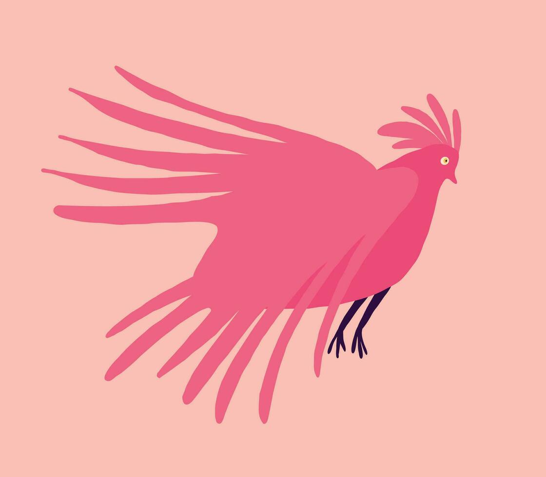 Quirky strange pink dove. A bizarre strange bird with a pink color. Vector illustration