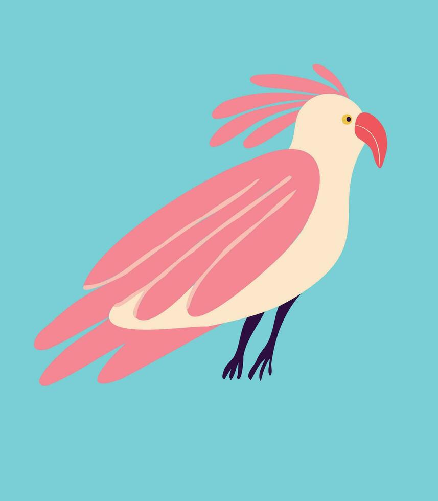 Quirky strange pink dove. A bizarre strange bird with a pink color. Vector illustration