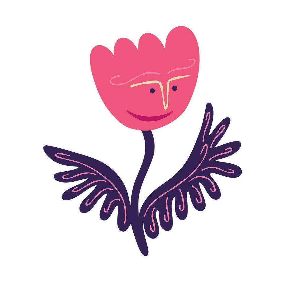 Awesome funny pink flower with a face, vector