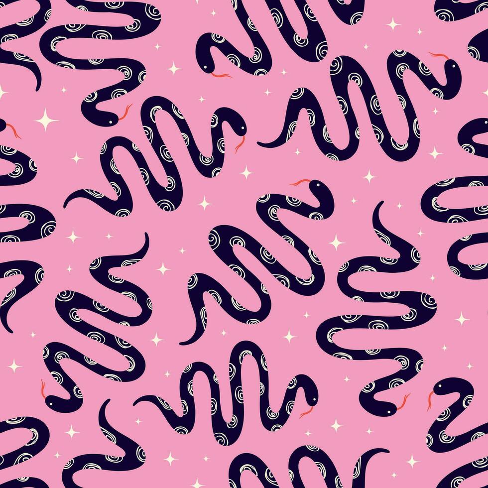 Snake pattern. Pink Halloween Gothic pattern with magical snakes. vector