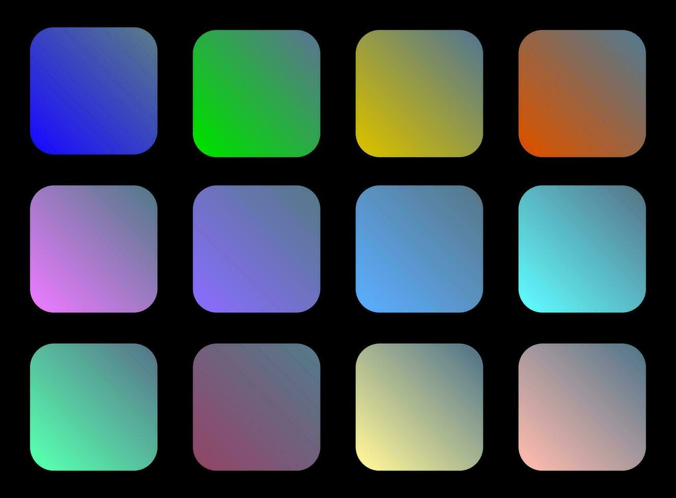 Colorful Stone Color Shade Linear Gradient Palette Swatches Web Kit Rounded Squares Template Set vector