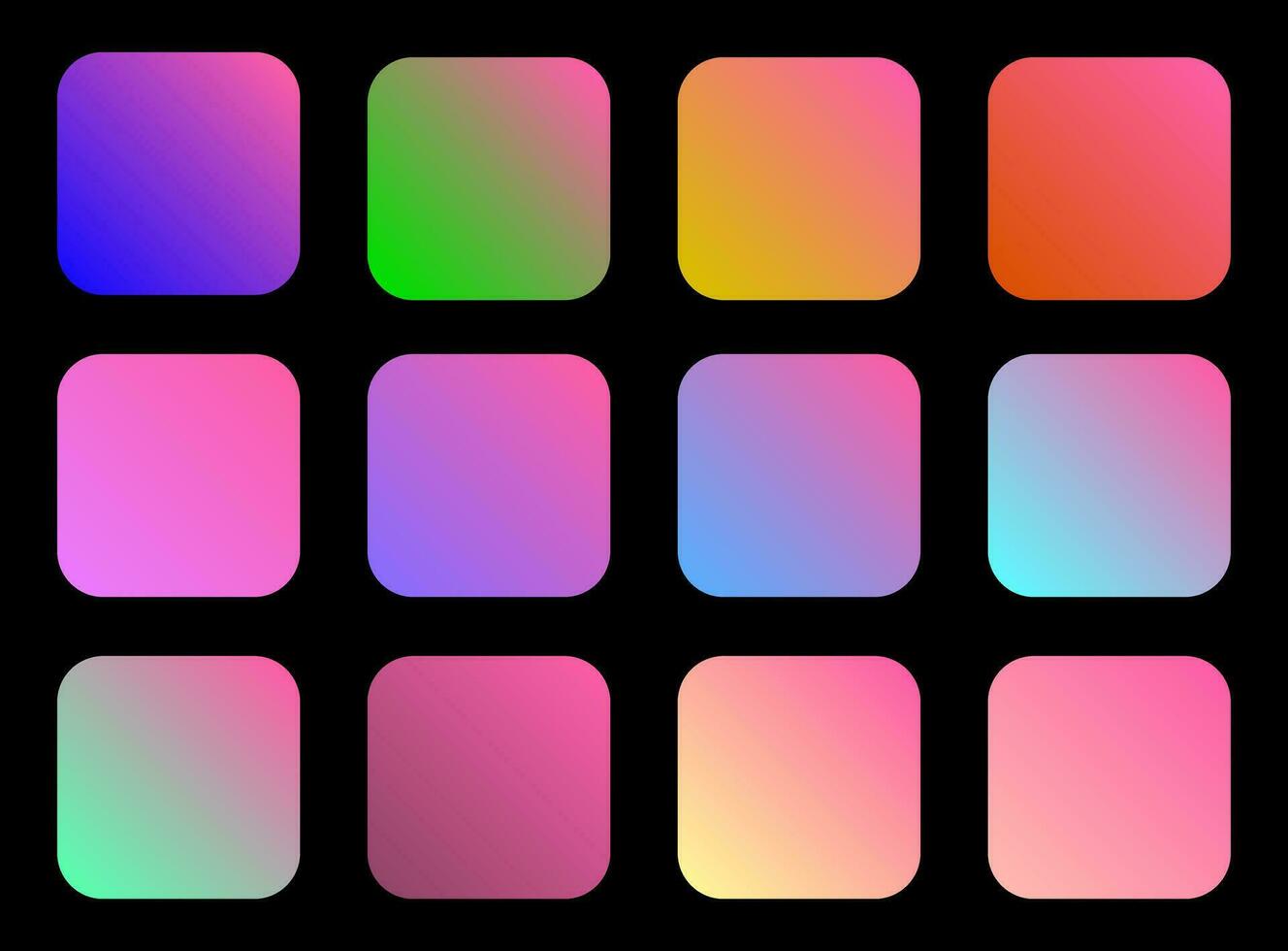 Colorful Bubblegum Color Shade Linear Gradient Palette Swatches Web Kit Rounded Squares Template Set vector