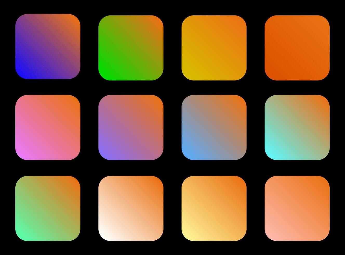 Colorful Carrot Color Shade Linear Gradient Palette Swatches Web Kit Rounded Squares Template Set vector
