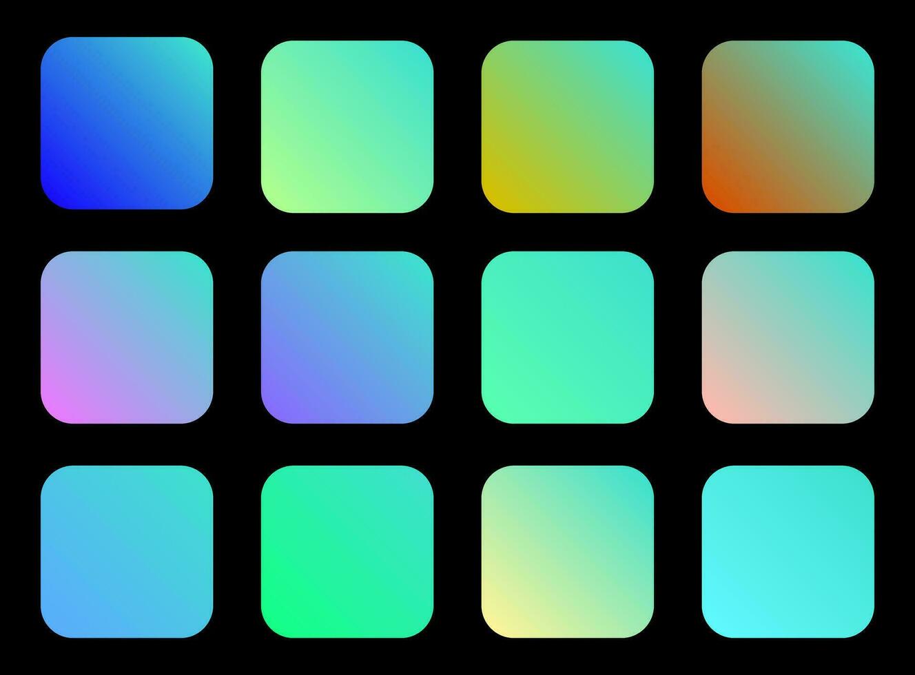 Colorful Turquoise Color Shade Linear Gradient Palette Swatches Web Kit Rounded Squares Template Set vector