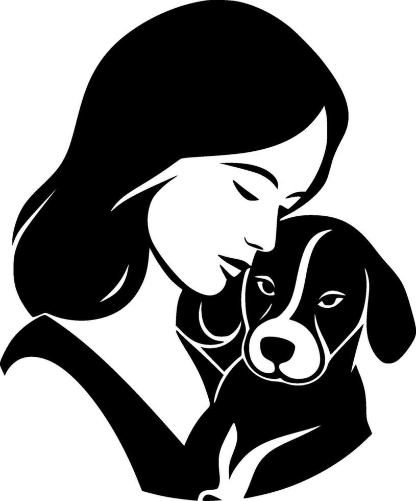 perro mamá - negro y blanco aislado icono - vector ilustración