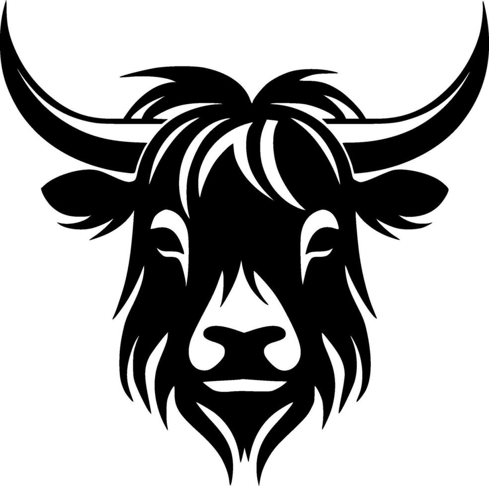 Highland Cow, Black and White Vector illustration