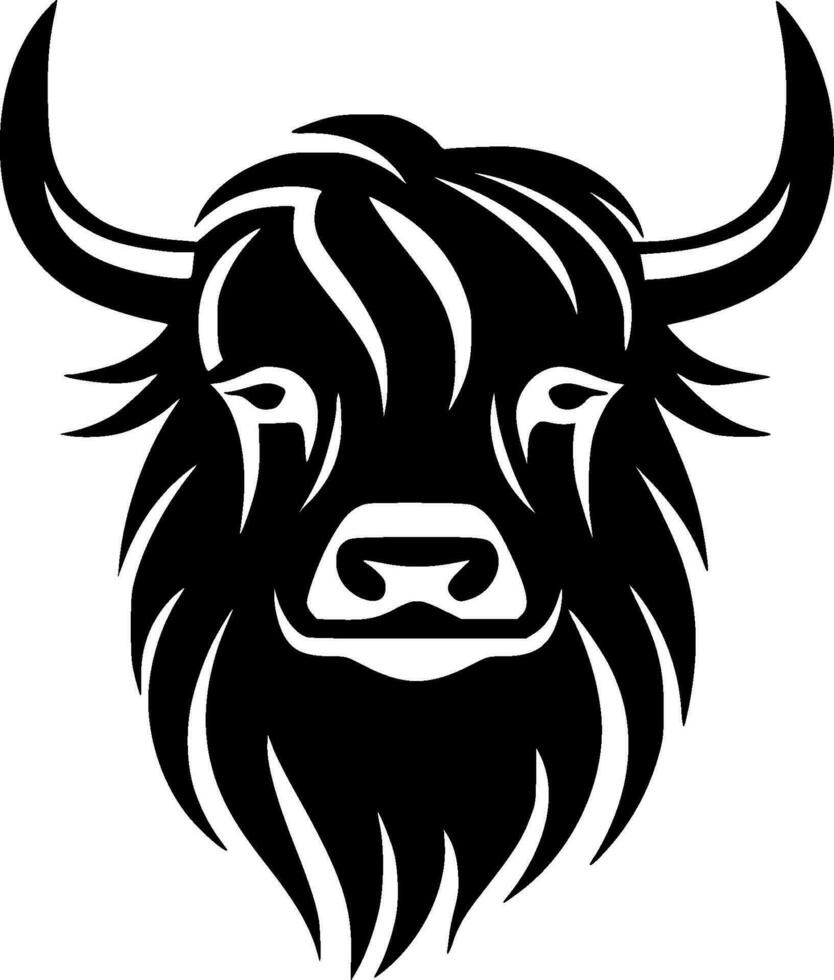 Highland Cow - Black and White Isolated Icon - Vector illustration