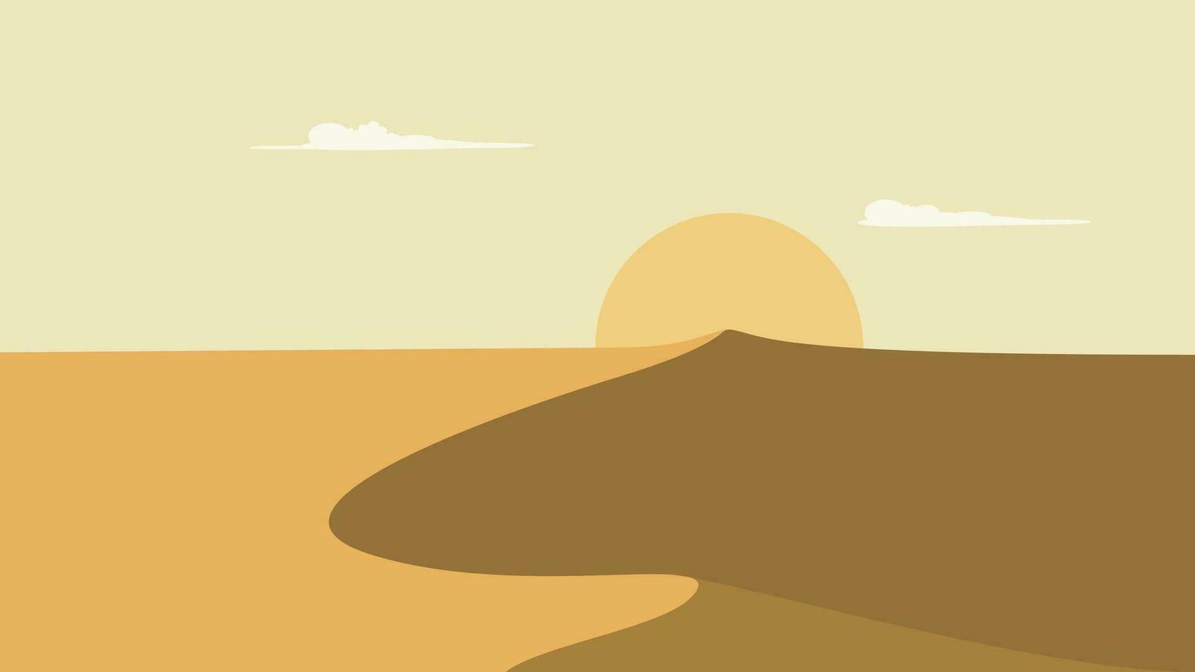 Desert dunes at sunset with cloud vector egyptian landscape background. Sand in nature illustration