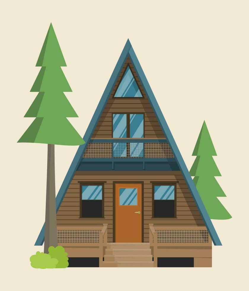 Vector illustration of wooden cabin with flat style. Wooden house in the forest. Perfect for backgrounds or decorative elements in various media