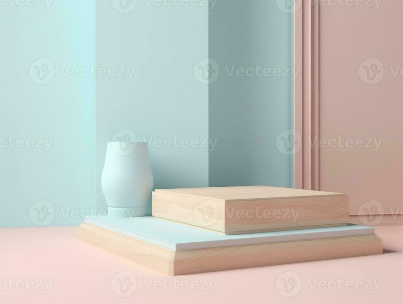 wooden natural podium or pedestal for display product minimal luxury design backdrop 3d render created with Generative AI photo