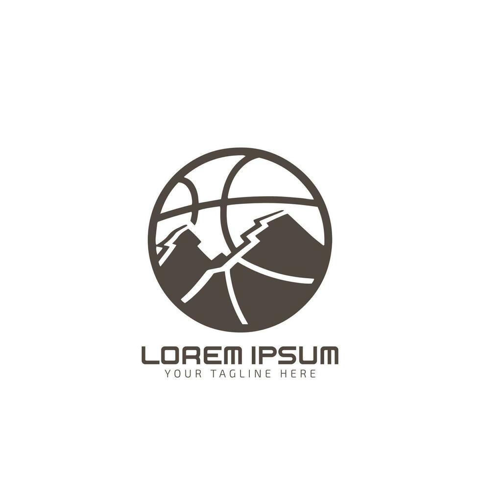 Silhouette and Outline Basket Ball Logo Vector Icon. Half Turn View Vector Illustration