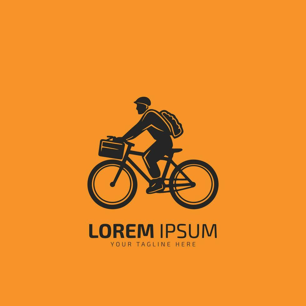 Fast and free delivery by cycle. Courier on bike with parcel box on the back isolated on yellow background. Delivery work vector illustration in flat design.