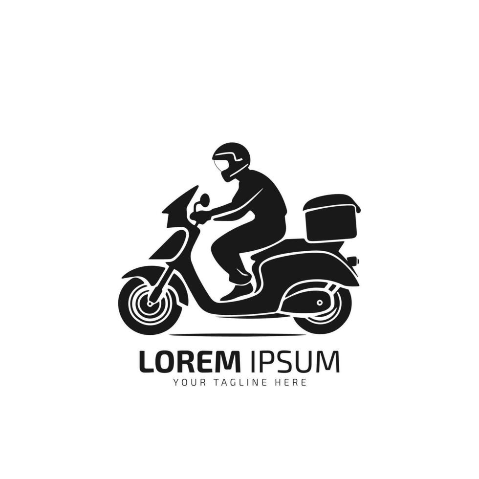 Express delivery label logo icon. Courier boy riding motor bike. Vector logo