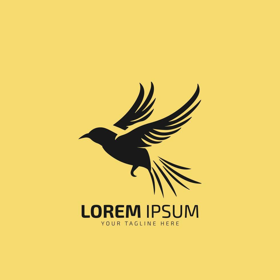volador negro pájaro logo diseño icono vector en amarillo antecedentes
