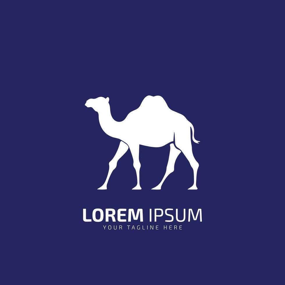 white Camel Illustration Animal Logo Silhouette on blue background vector