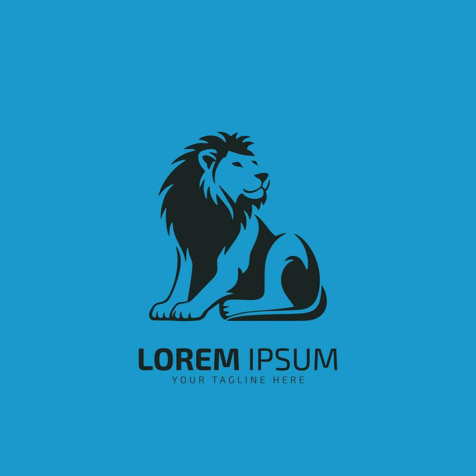 Lion Logo Template design icon vector illustration silhouette isolated on blue background