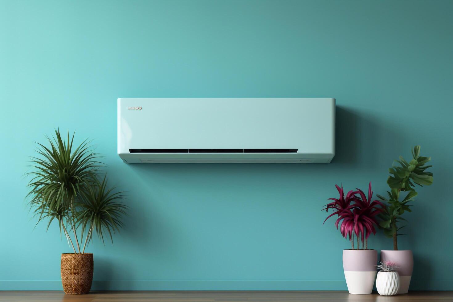 Air conditioner, ac wall mount or indoor unit of split system for control climate, temperature and humidity. Include adjusting vertical or venetian blinds. photo