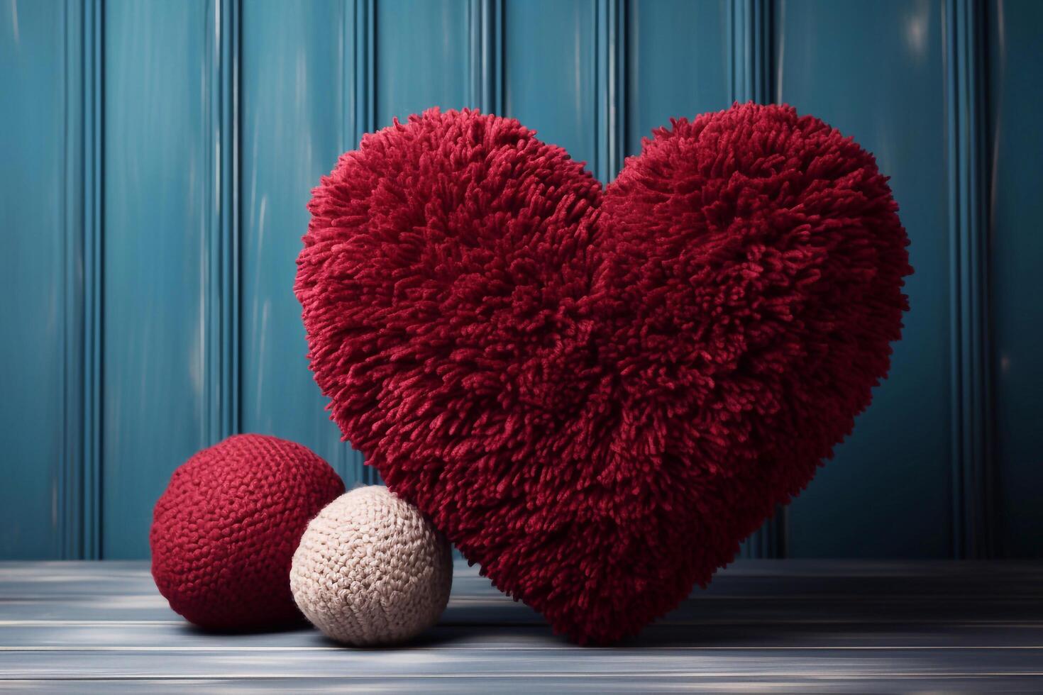 Image of big red Heart on table focus of heart with light best background wallpaper with ball. Valentines day concept. photo