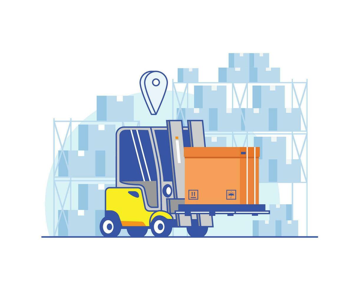 Logistics, Forklift truck carrying a box. Vector illustration Pro Vector