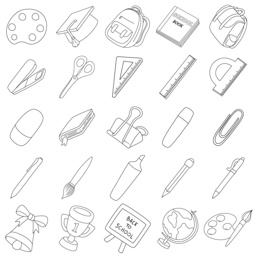 Back to school, various line art kinds of student items vector