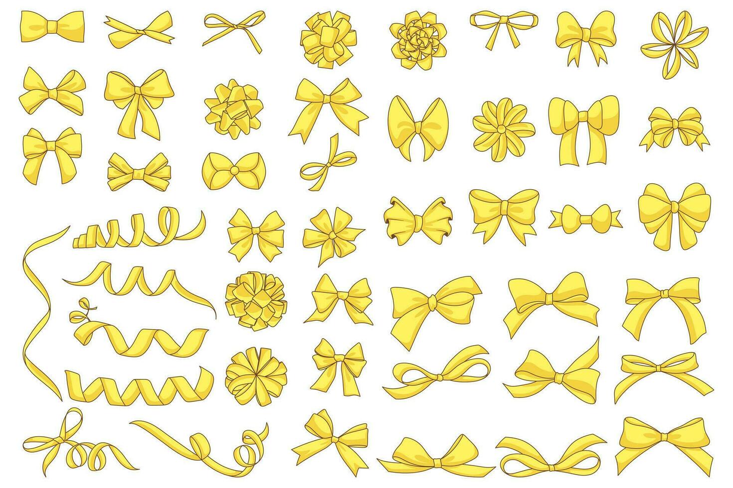 Bundle of assorted gold ribbon styles perfect for use as decoration and sticker vector