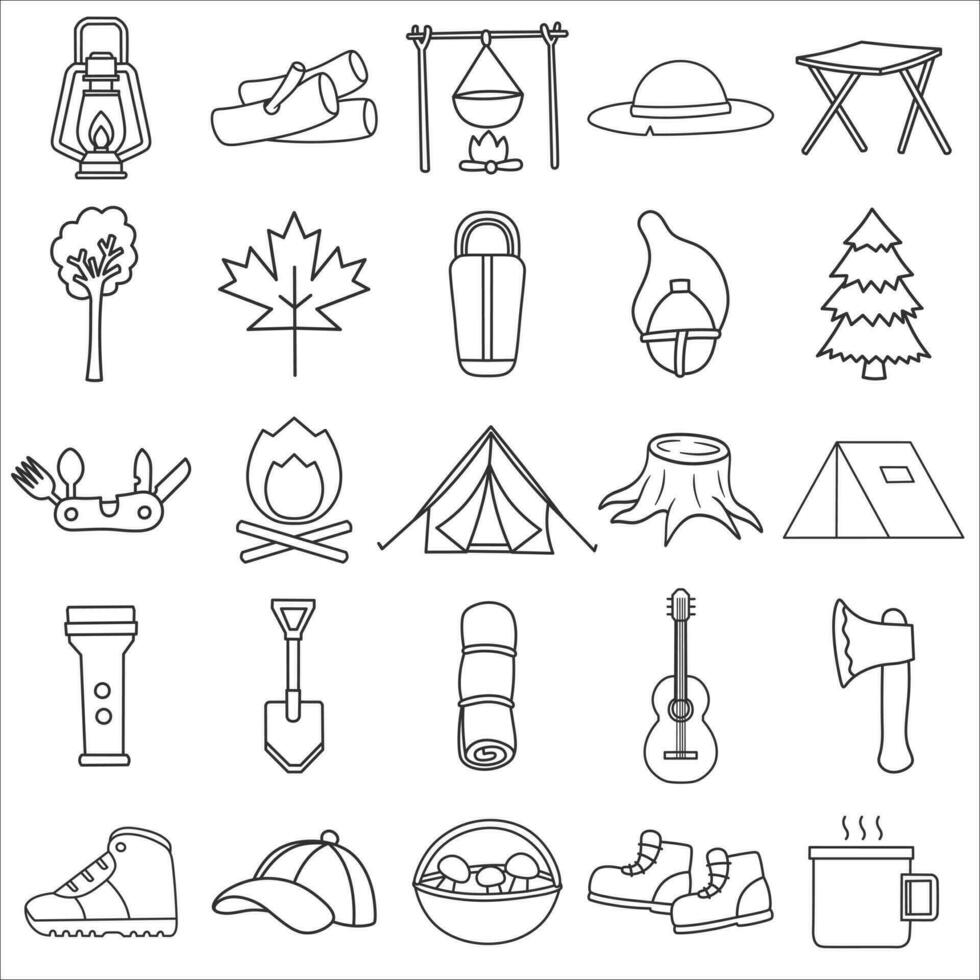 Free vector Bundle of various camping themed line art