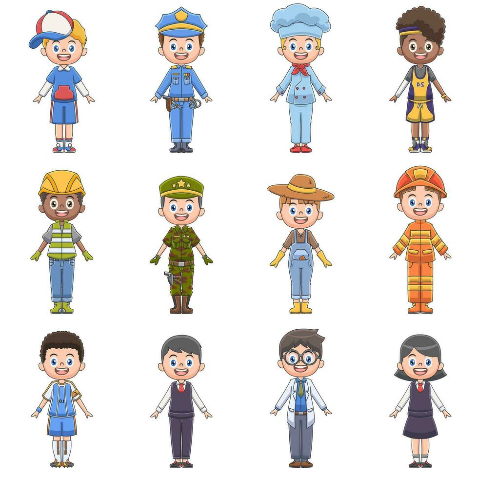 Set cute cartoon characters of various professions vector