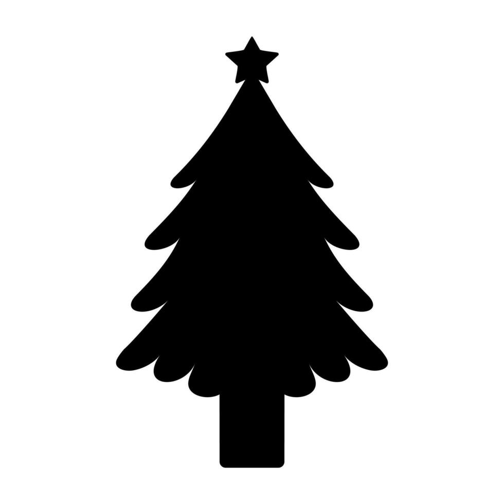 Black silhouette of Christmas tree. Fir tree black icon isolated on white background. vector