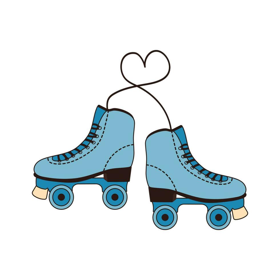 Vintage rollerskates with lacing heart. Sport and disco. Retro fashion style from 80s. vector