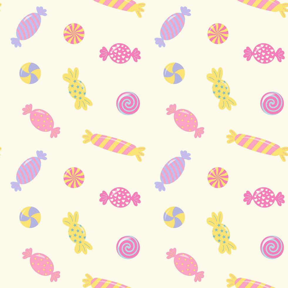 Pastel sweet candies seamless pattern. Cute print. Trendy wrapping paper. vector