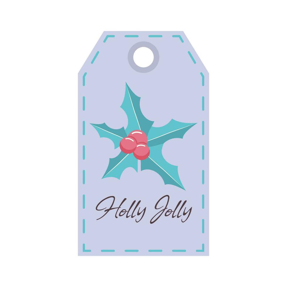 Christmas tag with holly berry. Holly Jolly. Holiday gift label template. vector
