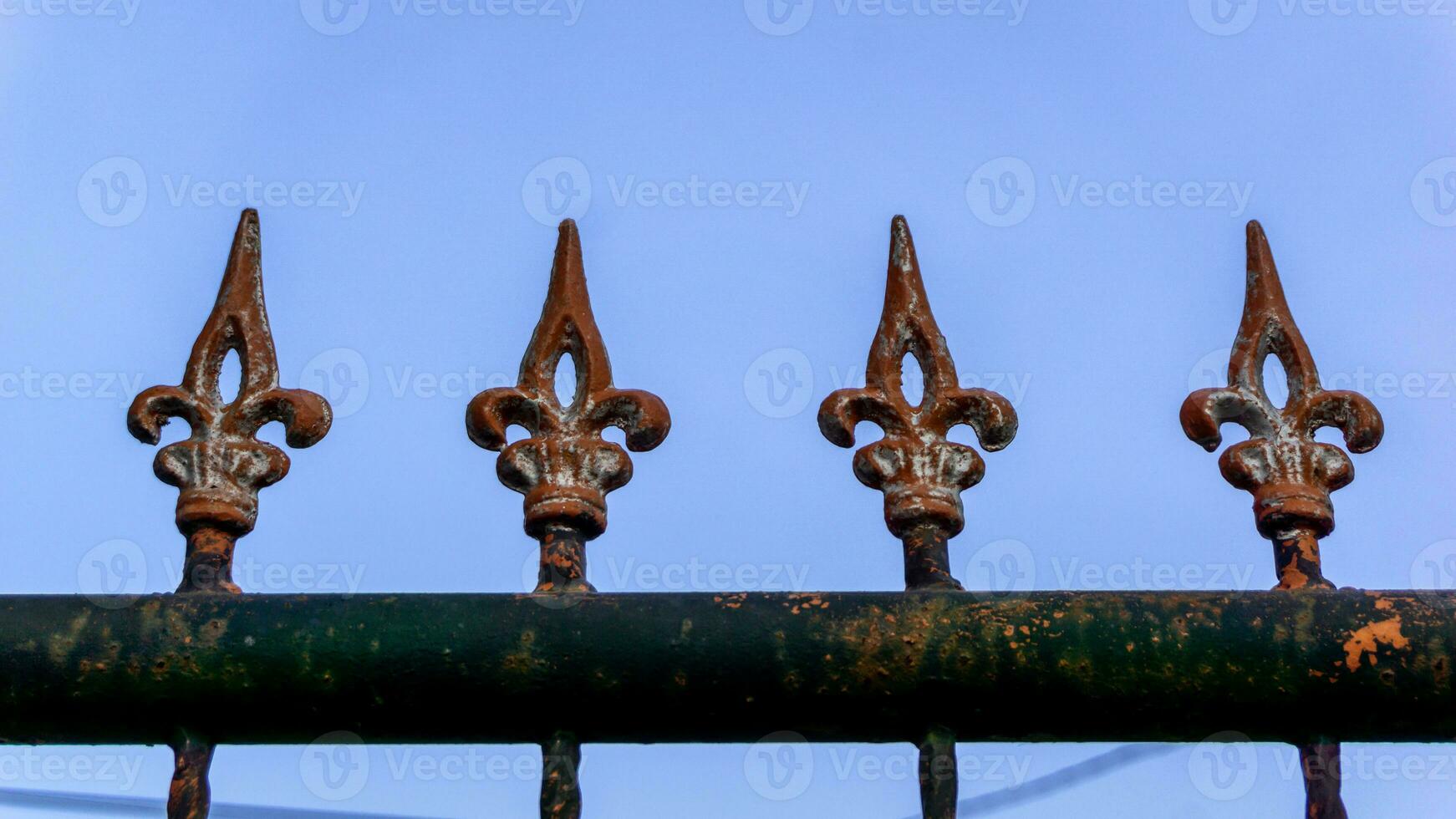 Old metal fashion fence. Decorative wrought iron fence. photo