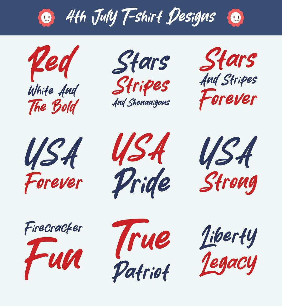 4th of July design bundle for t-shirt, cards, frame artwork, bags, mugs, stickers, tumblers, phone cases, print ready. Pro Vector