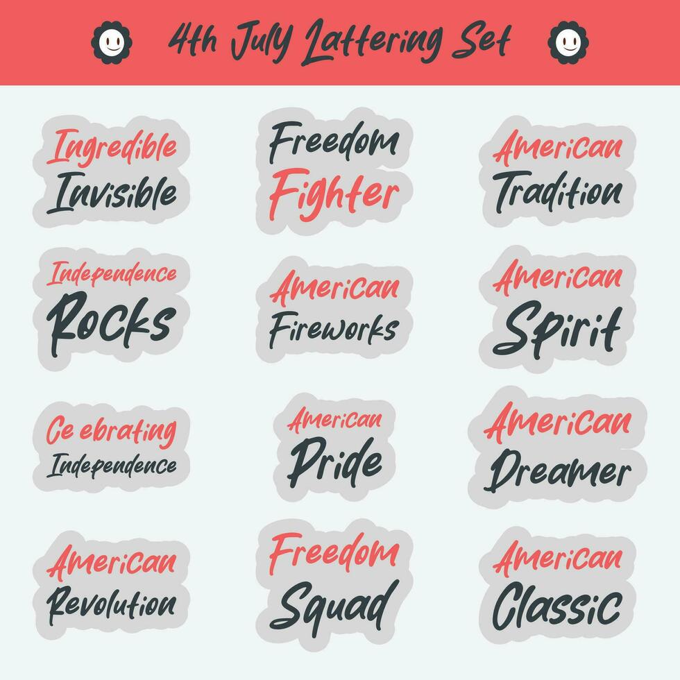 4th july vector sticker lattering set design for merch